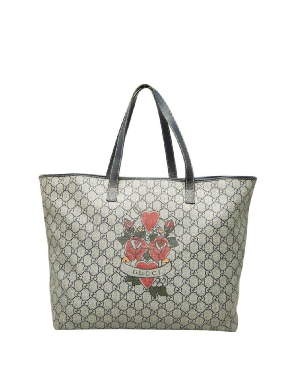 Gucci GG Supreme Tote Shoulder Bag Tattoo Rose Beige Leather